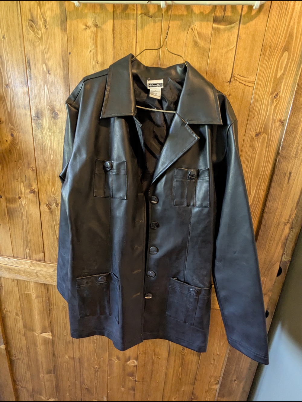 Xhilaration Black Faux Leather Button-Front Pea Coat